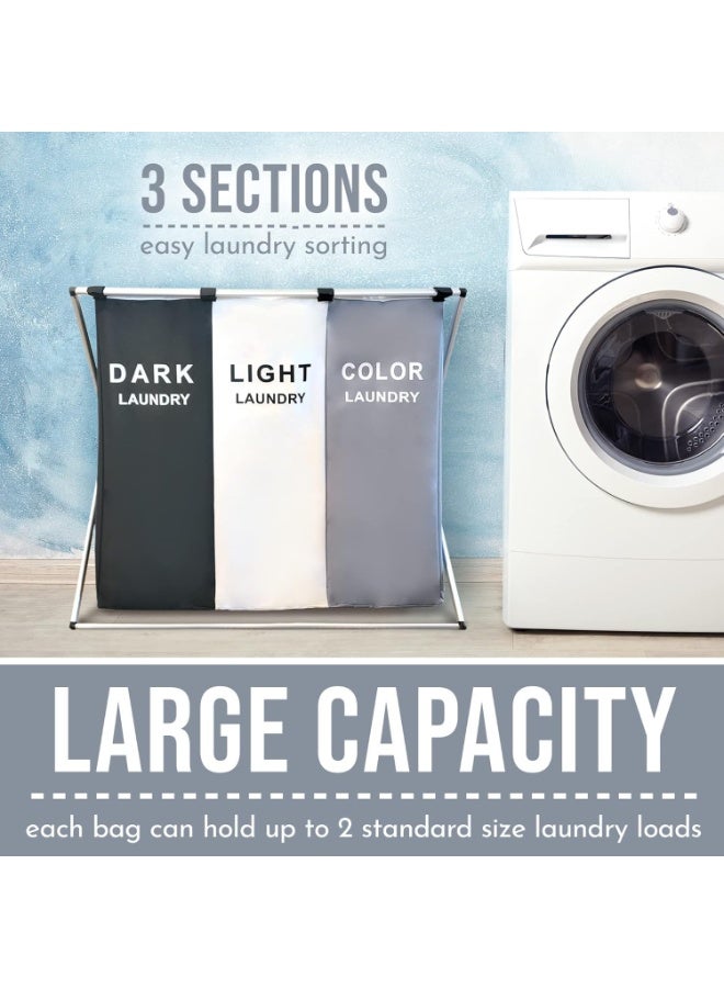 Toys Basket & Triple Sections Laundry Hamper, Large Capacity, Sorting Organizer Foldable with Handles, Oxford Waterproof Fabric, Aluminum Frame Coated Black Chrome - Image 5